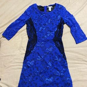 Cobalt blue and black all lace - 3 quarter length sleeve dress